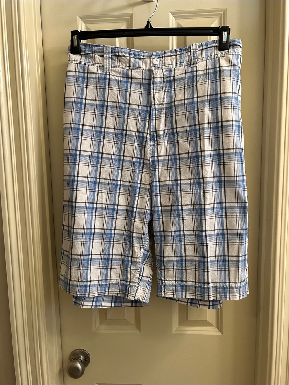 The Foundry Supply Co. Blue and White Plaid Flat Front Shorts